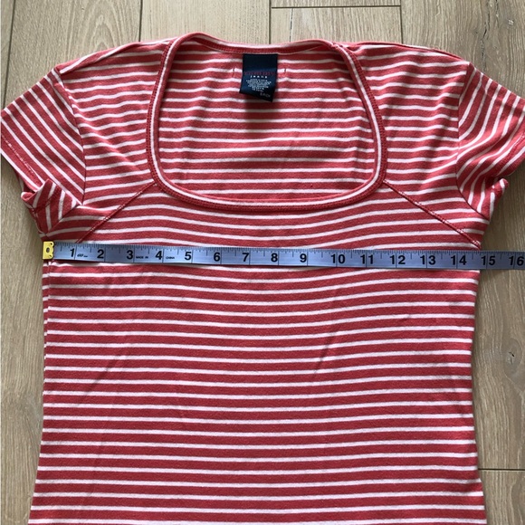 Tommy Jeans Y2K Square Neck Striped Cropped T Shirt in Orange & White Size S - Picture 8 of 9